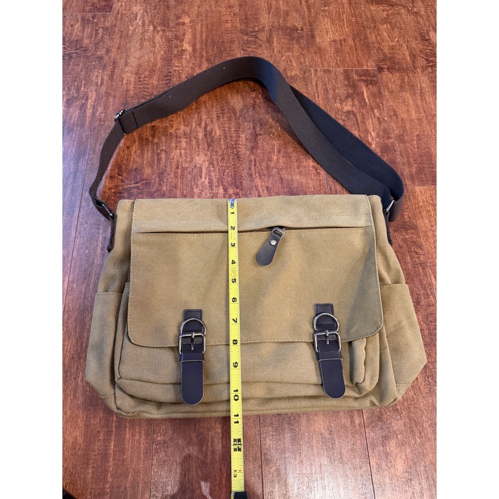 Khaki Tan Canvas Messenger Bag Laptop Satchel Shoulder Crossbody Travel Bag‎
